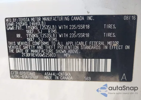 2016 Toyota Rav4 Limited из США, поврежденный, VIN 2T3DFREV0GW525803